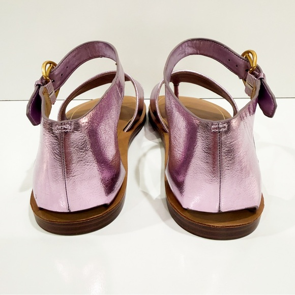 Franco Sarto Ruth Ankle Strap Flat Sandal Pink Metallic Vegan Leather 9 NEW - Picture 9 of 13